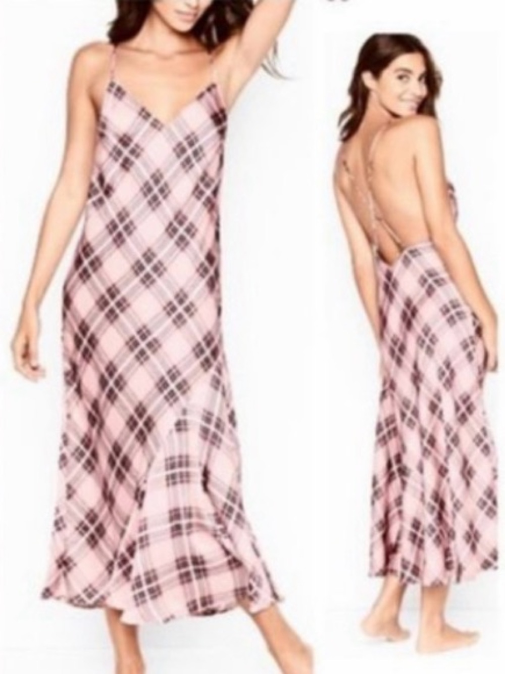 Victoria's Secret Silky Satin Pink & Black Plaid Slip Dress Size Small